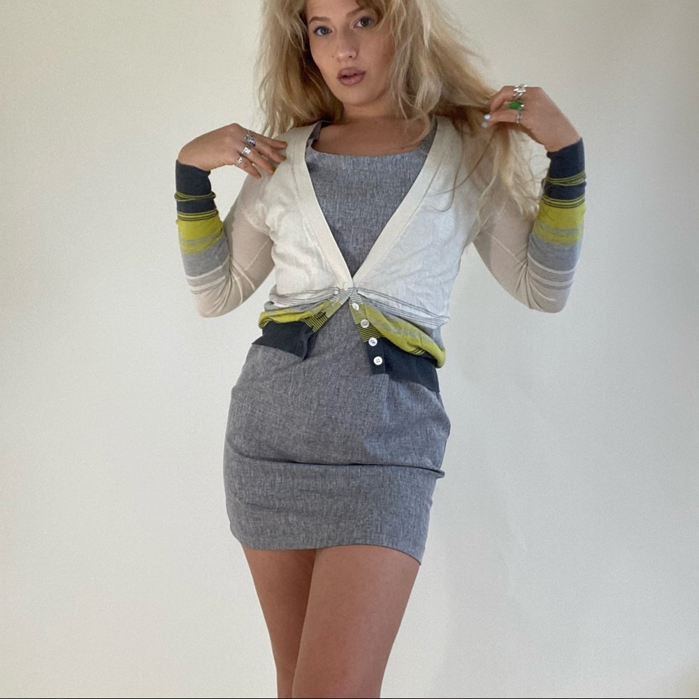 Lime White & Grey Cropped Button Up By Bcbgmax - image 1